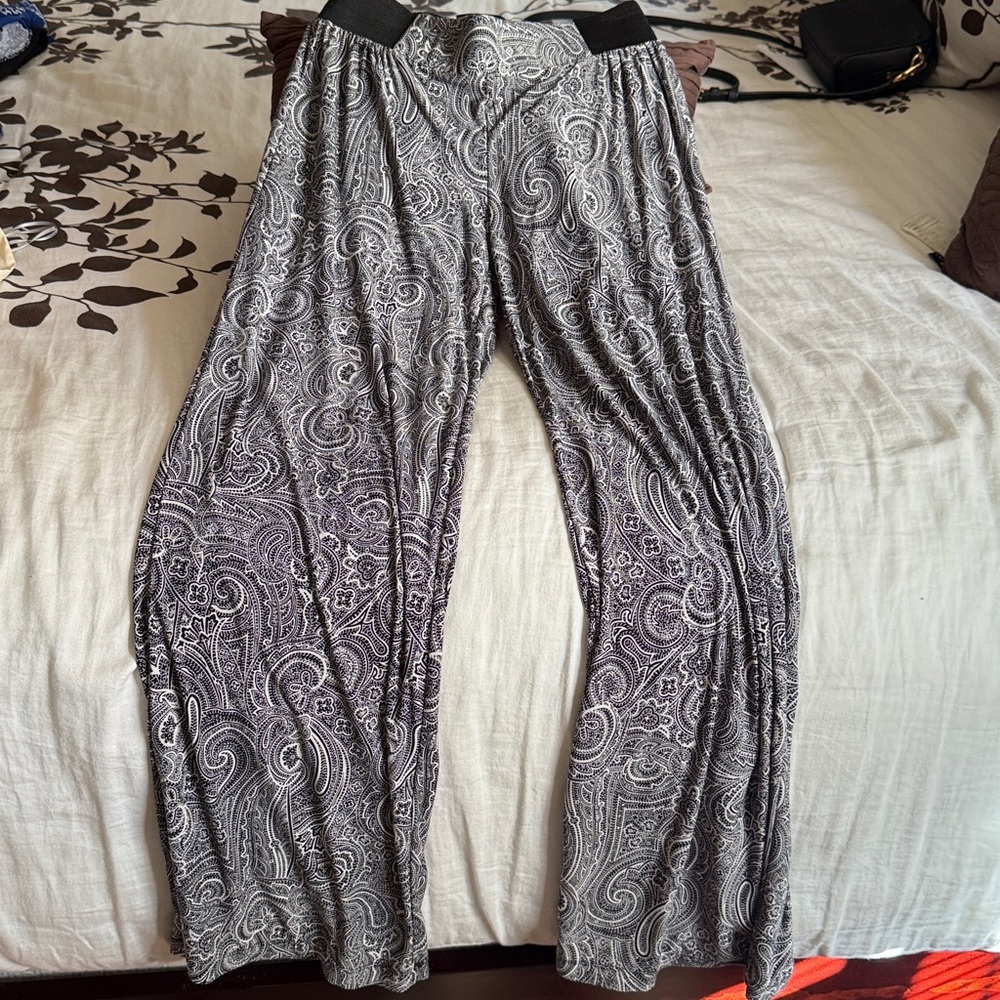 INC International Concepts Black and White Paisley Wide Leg Pants